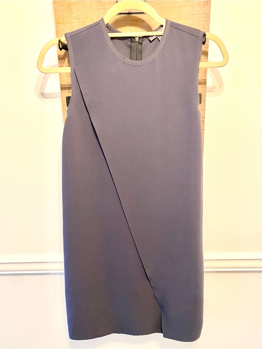 Vince Sleeveless Asymmetrical Overlay Shift Dress Slate Gray Sz 0 $345